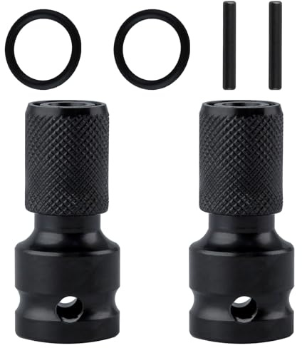 LEONTOOL 2Pcs 1/2 Inch Square Drive to 1/4 Inch Hex Female Socket Adapter, Quick-Change Converter Chuck Adaptor, Impact Wrench Adapter with Pins for Impact Air and Electric Wrench Ratchet Wrench