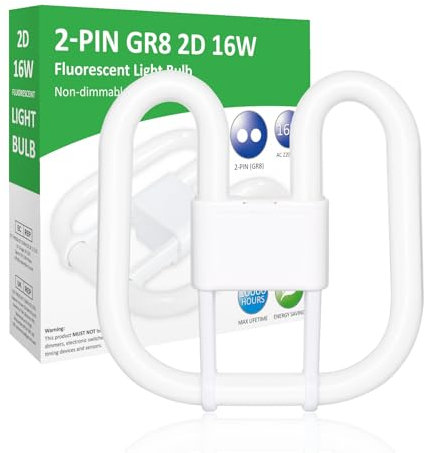 Ddlisu GR8 2 Pin 16W 2D Compact Fluorescent Light Bulb, Square Flat Butterfly Shape Energy Saving Lamp, GR8 DD Bathroom Light Bulb 2 Pin Warm White 3500K, Suitable for Office, Recessed Ceiling Lights