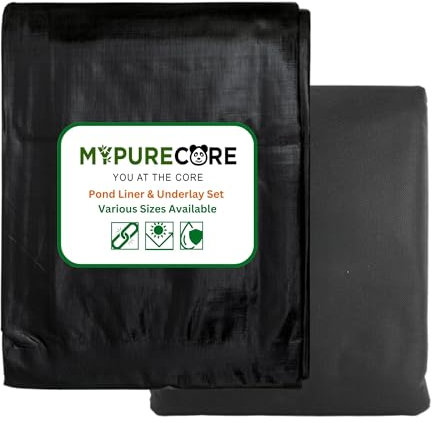 MYPURECORE Pond Liner & Underlay Set – HDPE Material, UV & Tear Resistant, Waterproof - Perfect for Small to Large Water Gardens, Wildlife Ponds, and Decorative Features (4m x 6m)