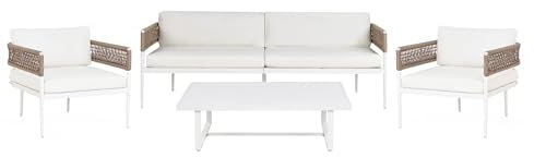 Beliani Loungeset Aluminium weiß Flechtseil beige 5-Sitzer Kissen cremeweiß Serla