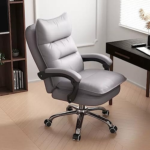 Ergonomischer Bürostuhl, Drehstuhl, Schreibtischstuhl, mit Rollen, verstellbare Lendenwirbelstütze, Arbeitsstuhl, Leder-Gaming-Stuhl, verstellbarer Arm (Farbe: Grau)