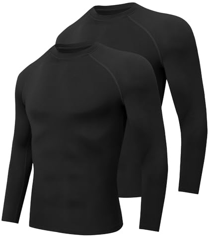 Djtnzdm T Shirt Polaire Thermique Homme Hiver Hauts Thermiques Chaude Sport Compression T-Shirts Thermolactyl à Manches Longues Lot de 2