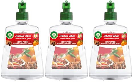 Air Wick Aerosol-Free Automatic Air Freshener Spray, Mulled Wine, Refills, 24 x 7 Active Fresh Odour Neutraliser, Lasts Up to 70 Days (Pack of 3)