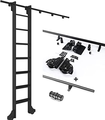 Schwarzes rundes mobiles Leiterbahn-Set für Bücherregal, Heimbüro, Schiebeleiter, Hardware mit Bodenrollenrädern (100 cm)