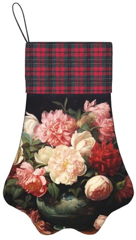 ALLiYa Bol avec pivoines et roses - Décoration de Noël en forme de patte de chien - Chaussettes à suspendre - Décoration de Noël, Noir , One Size Plus Tall