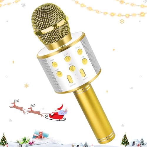 Micro Karaoke Enfant,Micro Enfant pour Chanter,Microphone Bluetooth Karaoké sans Fil, A Partir de 5 6 7 8 9 10 11 12 Enfant Anniversaire Cadeaux
