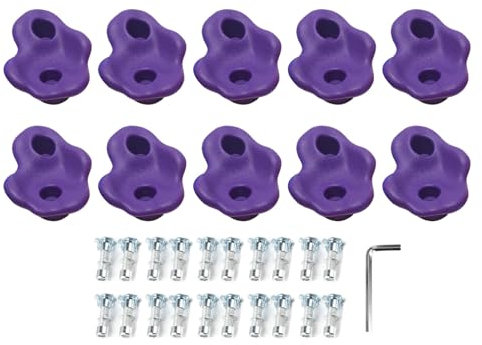 TeamSky 10PCS Rock Climbing Holds PE Ergonomic Comfortable Hand Feeling Climbing Rock Wall Grips for Indoor Outdoor (Purple)