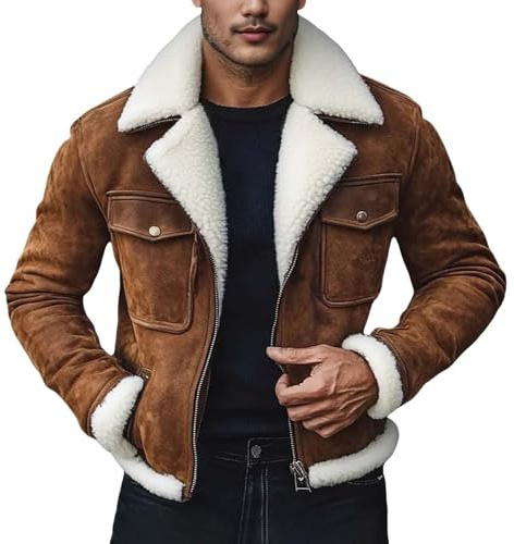 Herren Vintage gepolsterte Winterjacke mit Knopfleiste Revers Langarm verdickte Jacke gepolsterte Fleecejacke rustikale Pullover