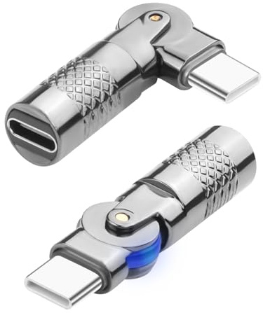 QIANRENON usb C adaptador giratorio PD60W tipo C macho a hembra con rotación rápida 20 V 3 A carcasa de metal luz LED