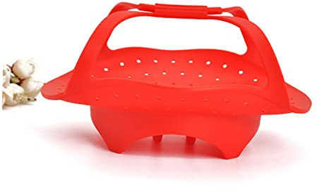 SHOWERORO Vaporera De Silicona Plegable Pequeña Roja Para Cocinar Verduras y Mariscos, Cesta Vaporera De Alimentos Base Antideslizante, Apta Para Ollas y Uso Doméstico