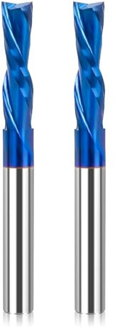 Lot de 2 hélicoïdales Downcut - Tige 1/4 - Diamètre 1/4 - Carbure plein nano bleu - Fraise CNC - Fraise à queue pour sculpture sur bois