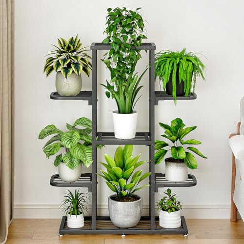 Creperture Metall Pflanzenständer, 5 Etagen Blumentopfständer Mehrstöckig Eck-Pflanzenregal, Wohnzimmer Blumenregal Pflanzentreppen für Wohnzimmer, Balkon, Terrasse, Hof,Grau