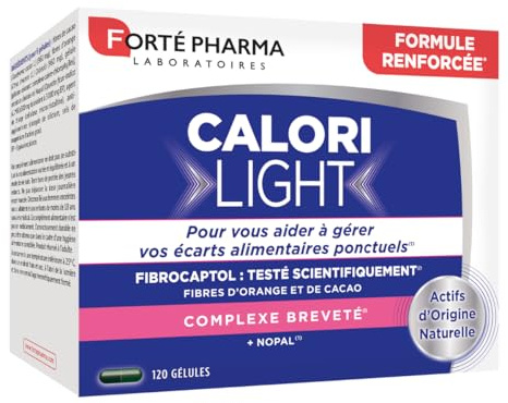 Forté Pharma Minceur CaloriLight Capteur Graisses Satiété 120 gélules | Capte les graisses, augmente la satiété, Nopal, Fibres d'orange et cacao, aide au contrôle du poids et à la silhouette
