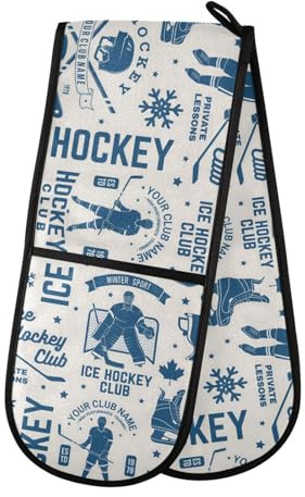 Oven Gloves Double Oven Gloves Hockey American Sports Heat Oven Mitts Pot Holder Heat Resistant Quilted for BBQ Baking Kitchen Cooking Gloves