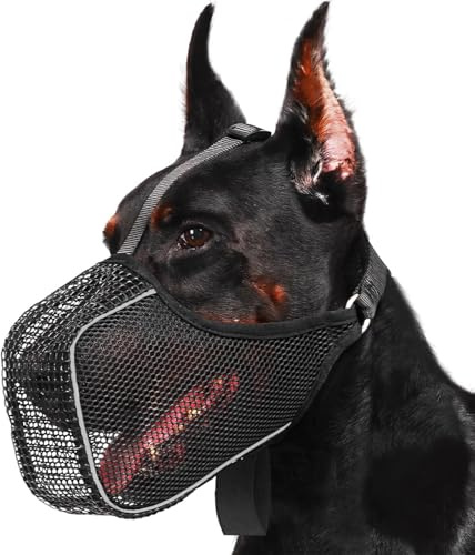 Dog Muzzle, Soft Breathable Muzzle for Large Dogs with Reflective Strips, Dog Mask Large Breed with Adjustable Velcro Straps for Stopping Biting Licking and Chewing (L)