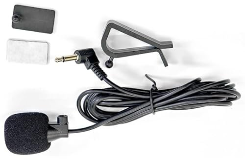 Microphone de 3,5 mm Micro Externe Mic Compatible avec JVC Kenwood Sony Alpine pour Unité Principale Microphone avec Pince en U, Autocollant de Fixation, Plug-and-Play, câble de 3 m