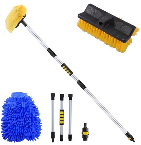 Tongboke Telescopica Spazzola Lavaggio Auto, Rimovibile Spazzolone Lavaggio Auto in Alluminio da 47-120 cm, con 1 Guanto Lavaggio Auto, per Camper, Camion, Auto, Furgone, Roulotte (Taglia Unica)