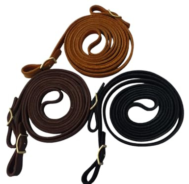 Krambambulishop.de Superweiche handgefertigte Lederzügel mit Wiegeschnalle Silberfarbig, Fettleder, Robust, in Verschiedenen Längen, Schwarz, Braun, Cognac, 12mm breit (Schwarz, 3m)
