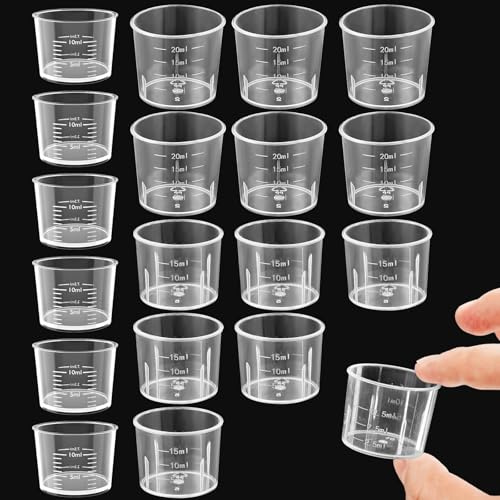 Lot de 15 gobelets doseurs transparents pour liquides, de cuisine, 10 ml, 15 ml, 20 ml, verres doseurs transparents en plastique avec graduation