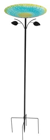 HuhWafee Bain d'oiseaux debout - Grand jardin - Avec socle à 5 branches - 83 cm - En métal - Résistant au gel - Pour oiseaux sauvages - Nourriture - Abreuvoir à eau pour oiseaux - Extérieur