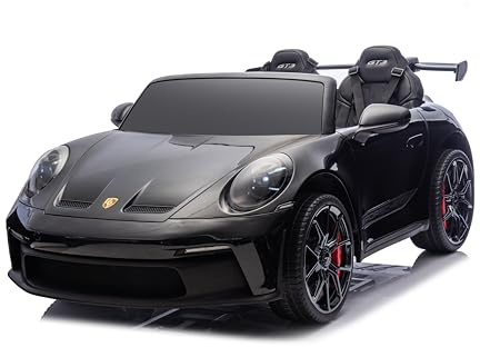 FINOOS Kinder Elektroauto Porsche 911 GT3 24V, 2 Sitzer, mit 2,4Ghz Fernbedienung, 4 x 24V 200Watt, 1-7 Jahre (Schwarz)