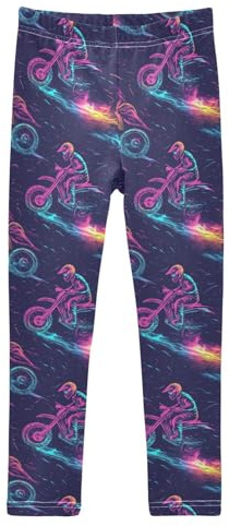 Boccsty Motocross Bike Neon Cartoon Motor Bike Girls Leggings Kids Yoga Pants Dance Active Tights 6T