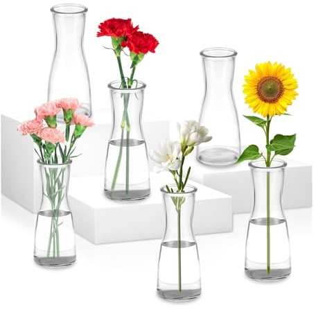 Staranry 6 Mini Jarrón de Cristal Transparente, Diseño Minimalista, Florero de Cristal, 184ml de Alto Jarrón Elegante, para Decoración de Interiores, arreglos Florales, Centros de Mesa