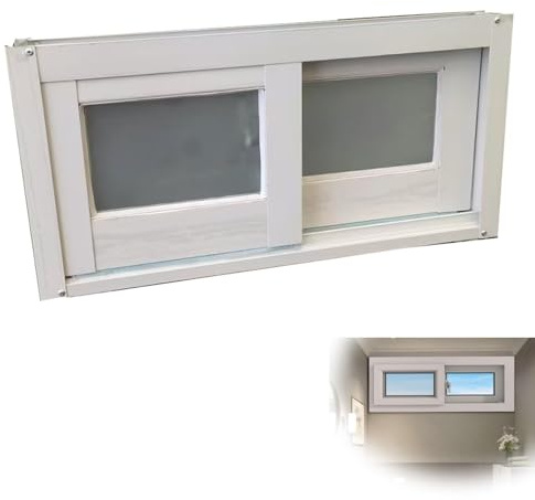 ZIUSFAC Keller Schuppenfenster Horizontales Ersatzfenster 50 55 60 65 70 75 80 85cm Kellerfenster Schiebefenster Für Schuppen Kleine Häuser(White,(WxH) 60x55cm/24x22)