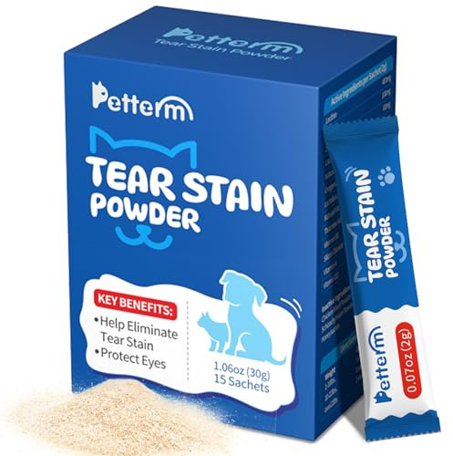 PETTERM Tear Stain Powder for Dogs & Cats - Dog Tear Stain Remover - Internal Support Formula with Lactoferrin - Reduces Eye Discharge & Facial Stains - Chicken Flavor