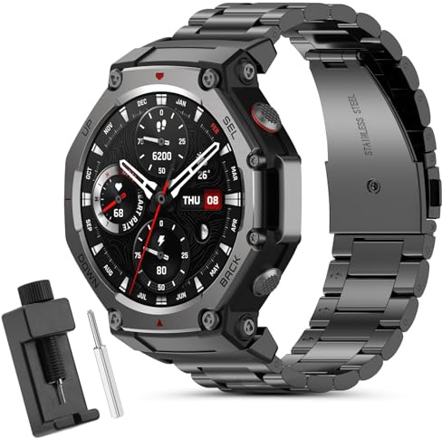 CHULN Metallarmband för kompatibelt med Amazfit T-Rex 3, justerbart ersättningsband i rostfritt stål för Amazfit T-Rex 3. (ingen värd), 5.5 à 8.7, Rostfritt stål