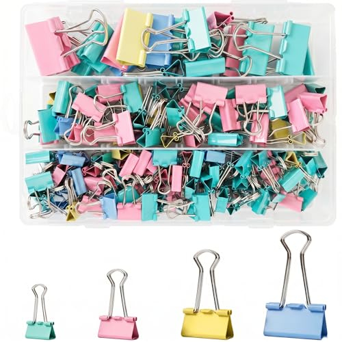 EOPUOZS 180 Stück Binder Clips, 15/19/25/32mm Klammern Metall | Büroklammern Groß, Papierklammern, Vielzweck, für Bürobedarf, Schule, Briefpapier, Notizen