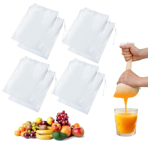 Pack of 8 Nut Milk Bags, Straining Cloth, Finely Woven Straining Cloth Reusable Nylon Filter Bag, Straining Cloth with Drawstring, Nut Milk Bag, Organic Washable, for Nut Milk, Coffee, Cheese, Fruit