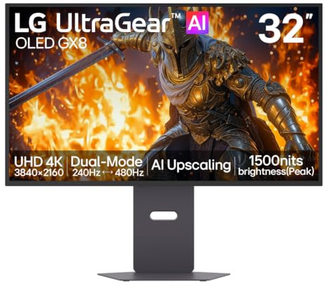 LG UltraGear GX8 32GX870B Gaming Monitor| 32 4K UHD WOLED, Black | AI Upscaling, 4th Gen Tandem OLED 1500 nits, HDR True Black 500, 0.03ms GtG, Dual-Mode 4K240 - FHD480, DP 2.1 & USB-C 90W