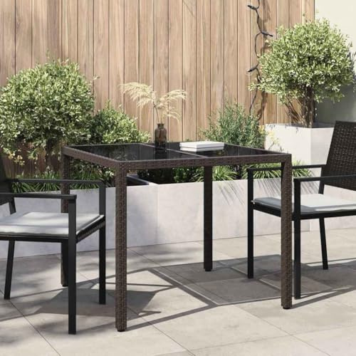 Zeehear trädgårdsbord brunt 90 x 90 x 75 cm polyrotting väderbeständigt för trädgård terrass balkong stabil design för utomhusbruk matplats och loungebord användning på sommaren