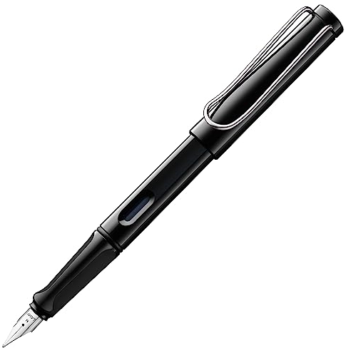 Lamy safari black Füller - Füllhalter mit ergonomischem Griff & polierter Linkshänder-Stahlfeder (LH) in Strichbreite M - robuster ASA-Kunststoff - inkl. Tintenpatrone T 10 blau