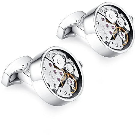 Honey Bear Watch Movement Herren Manschettenknöpfe Cufflinks Steampunk Uhrwerk Uhr Bewegung Edelstahl (Silber)