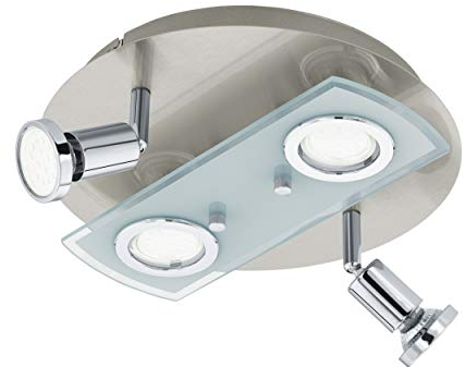 EGLO LED Deckenlampe Pawedo 1, 4 flammige Deckenleuchte, Deckenstrahler aus Metall, Glas, Wohnzimmerlampe in Nickel-Matt, Chrom, Weiß, Spots inkl. GU10 Leuchtmittel, warmweiß, Ø 29 cm