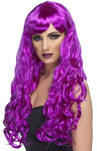 Smiffys Perruque désir, violet, cheveux longs, bouclés avec frange Halloween