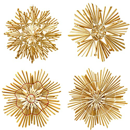 4er-Set große Sterne aus Stroh | Weihnachtsdeko Strohsterne Christbaumschmuck Baumbehang | Ø ca. 14,5 cm