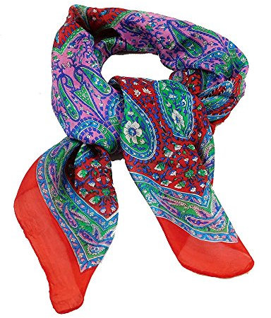 musimon Tuch Seidentuch Schal Paisley Muster 100% Seide 100 cm x 100 cm rot rose türkis blau