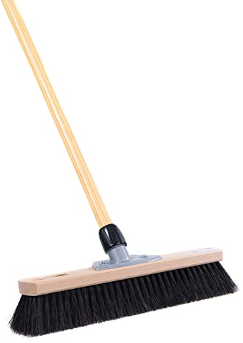 BawiTec Naturhaar Roßhaarbesen mit Kunststoff-Schraubhalter und Stiel,50cm Breit/Lang,Länge 120cm,Rosshaar Mischung,sehr weiche Borsten,Holz Natur Zimmerbesen,inkl. Holzstiel Besenstiel