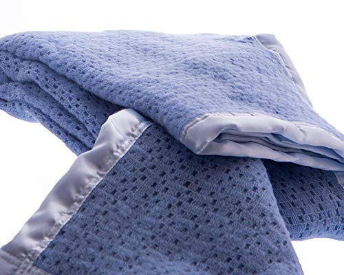 Snugglemore Pure Wool Cellular Blanket Lightweight Luxury Satin All-Round Border (King 260 x 230cm, Blue)
