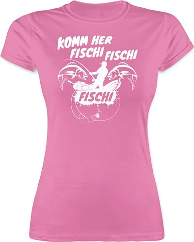 Shirt Damen - Angler Geschenke & Angeln Zubehör - Komm her Fischi - XXL - Rosa - angelgeschenk spruchshirts sprüche Fisch t-Shirts angelbekleidung Spruchshirt Spruch Fische Tshirt Frau