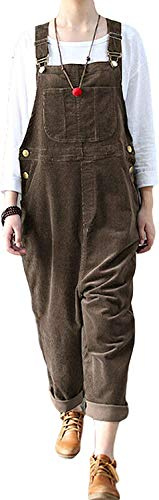 Lazutom Women's Loose Fit Casual Baggy Solid Corduroy Bib Dungarees Overall Jumpsuits