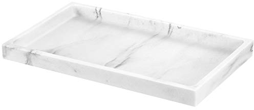 Luxspire Bandeja Rectangular Antideslizante de Resina de Cuarto de Baño, Bandeja Decorativa para Hogar, Salón y Dormitorio, para Joyas, Velas y Jabón, Talla 25.5 X 15.5 X 2cm - Grava Blanca