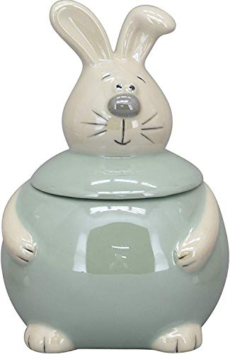 Pommerntraum ® | Keksdose Bonbondose Teedose Schmuckdose Zuckerdose Vorratsdose Osterdekoration Hasen Osterhasen (Hase BLAU/GRÜN - 12 x 11 x 17 cm (M))