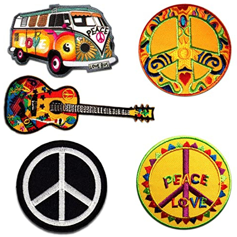 Catch the Patch Hippie - Aufnäher, Bügelbild, Aufbügler, Applikationen, Patches, Flicken, Zum Aufbügeln Aufnäher Set 5 Stück zum Aufbügeln Bügelbild für Erwachsene mit Retro Festival