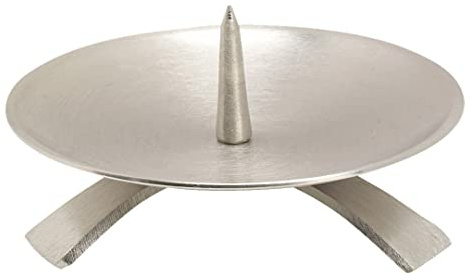 NKlaus Kerzenleuchter mit Dorn, Messing vernickelt matt, Ø 11,5 cm, 1 Stück | Großer Dreifußleuchter für Kerzen bis Ø 9 cm; Dorn 3,5 x 0,8 cm, ideal für Kirche und Wohnraum