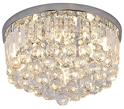 Gopmmy Modern K9 Crystal Raindrop Chandelier Lighting, Flush Mount G9 Base Ceiling Light Fixture Pendant Lamp for Dining Room Bedroom Livingroom Required Height 11''x Width 16''(Chrome)