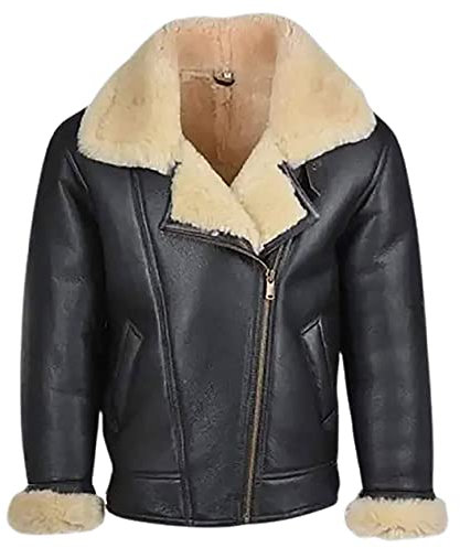 EU Fashions B3 Shearling Lammfell 2 Weltkrieg Bomber Leder Winter Warme Jacke Fliegende Flieger Jacke Herren Gr. S, Schwarz – Herren B3 Lederjacke